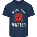 Black Lives Matter Mens V-Neck Cotton T-Shirt Navy Blue