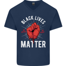 Black Lives Matter Mens V-Neck Cotton T-Shirt Navy Blue