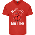 Black Lives Matter Mens V-Neck Cotton T-Shirt Red