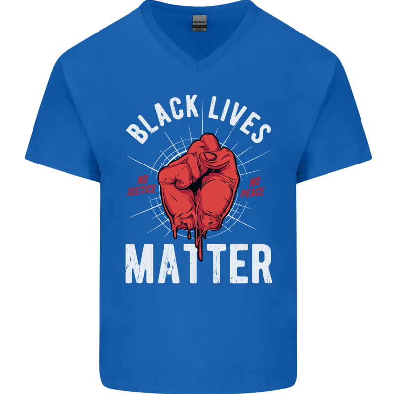 Black Lives Matter Mens V-Neck Cotton T-Shirt Royal Blue