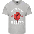 Black Lives Matter Mens V-Neck Cotton T-Shirt Sports Grey
