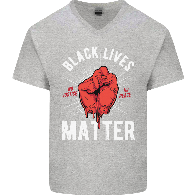 Black Lives Matter Mens V-Neck Cotton T-Shirt Sports Grey