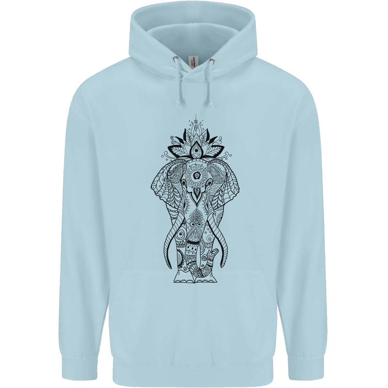 Black Mandala Art Elephant Childrens Kids Hoodie Light Blue