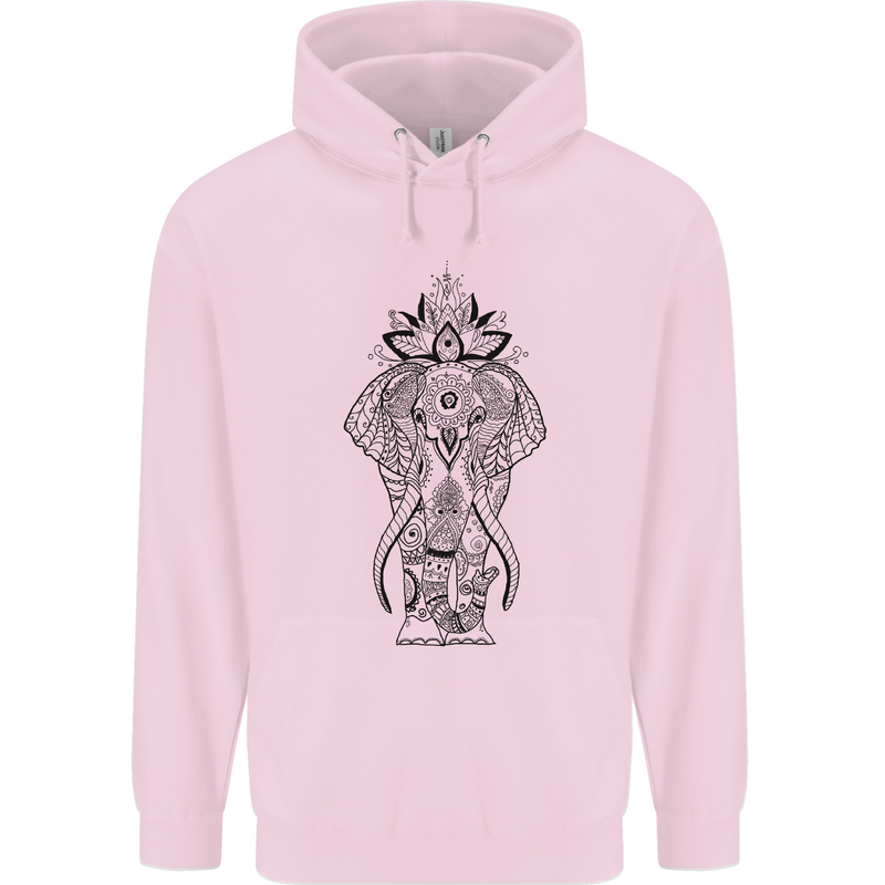 Black Mandala Art Elephant Childrens Kids Hoodie Light Pink