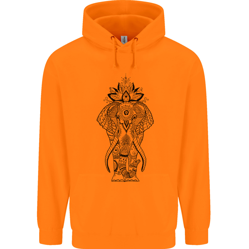 Black Mandala Art Elephant Childrens Kids Hoodie Orange