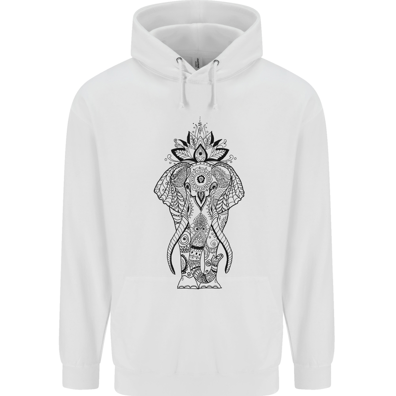 Black Mandala Art Elephant Childrens Kids Hoodie White