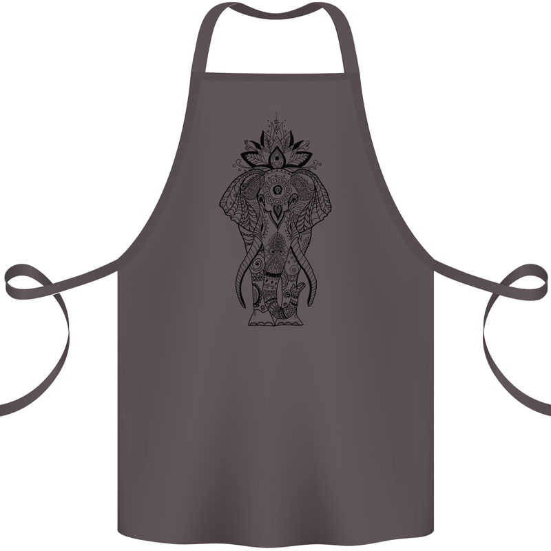 Black Mandala Art Elephant Cotton Apron 100% Organic Dark Grey