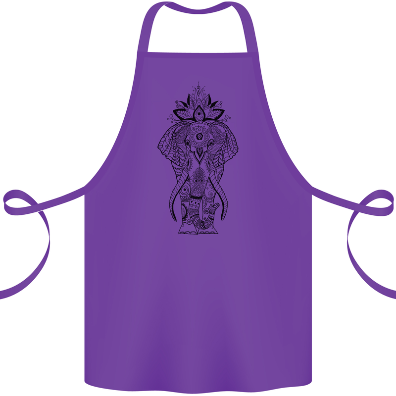 Black Mandala Art Elephant Cotton Apron 100% Organic Purple