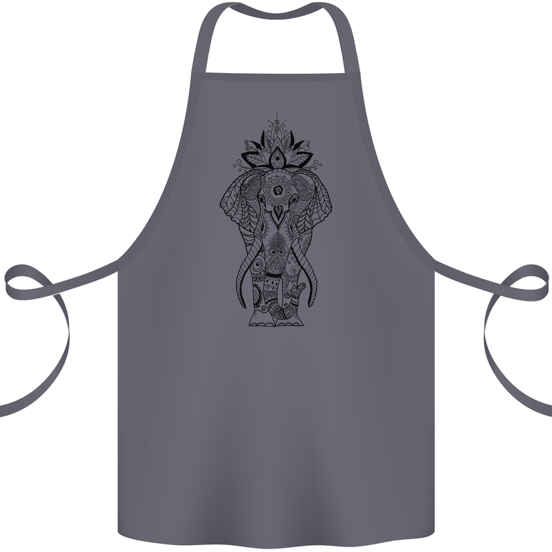Black Mandala Art Elephant Cotton Apron 100% Organic Steel