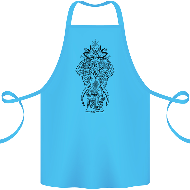 Black Mandala Art Elephant Cotton Apron 100% Organic Turquoise