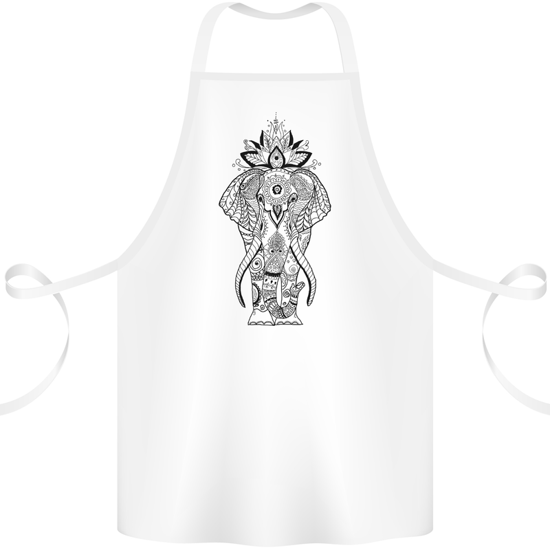 Black Mandala Art Elephant Cotton Apron 100% Organic White