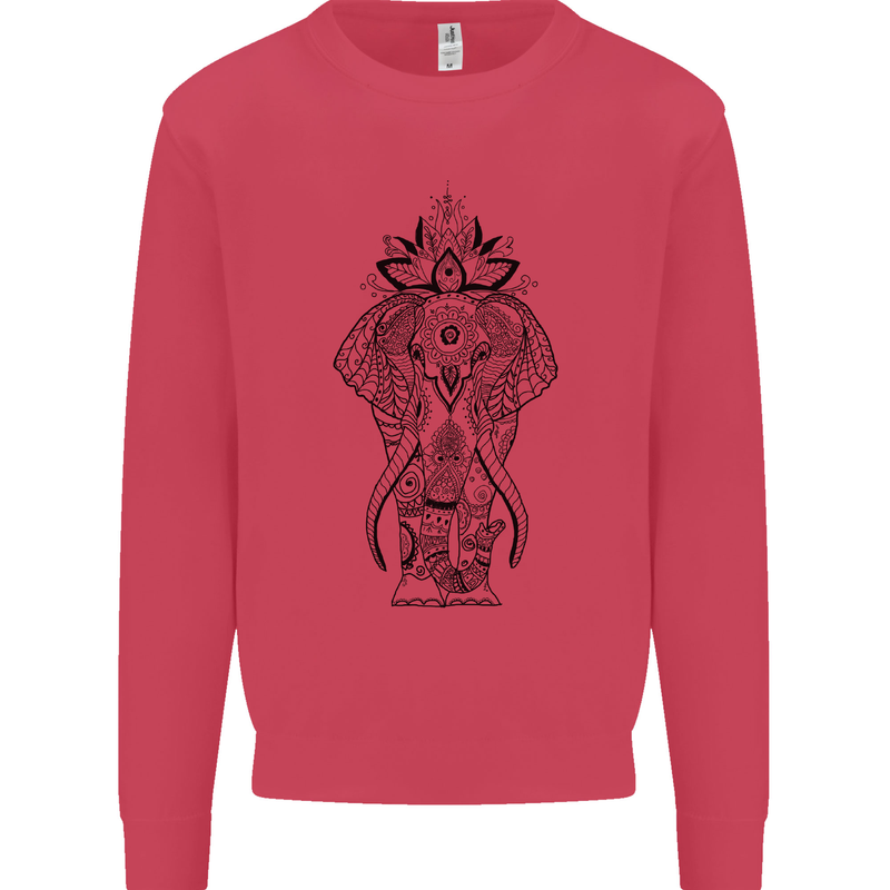 Black Mandala Art Elephant Kids Sweatshirt Jumper Heliconia