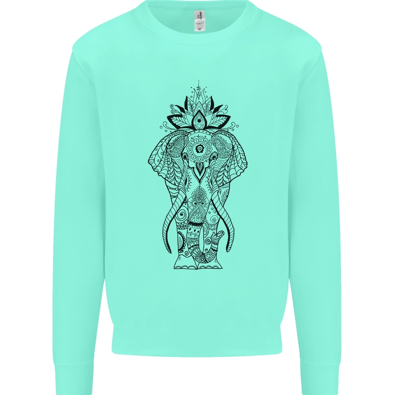 Black Mandala Art Elephant Kids Sweatshirt Jumper Peppermint