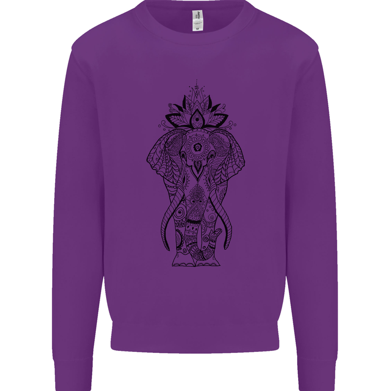 Black Mandala Art Elephant Kids Sweatshirt Jumper Purple