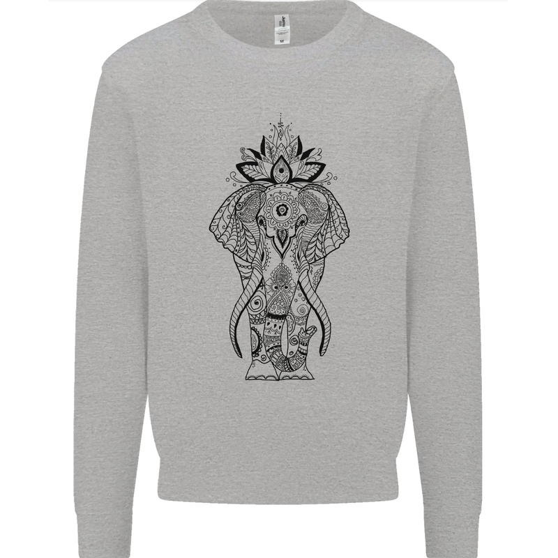 Black Mandala Art Elephant Kids Sweatshirt Jumper Sports Grey