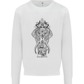 Black Mandala Art Elephant Kids Sweatshirt Jumper White