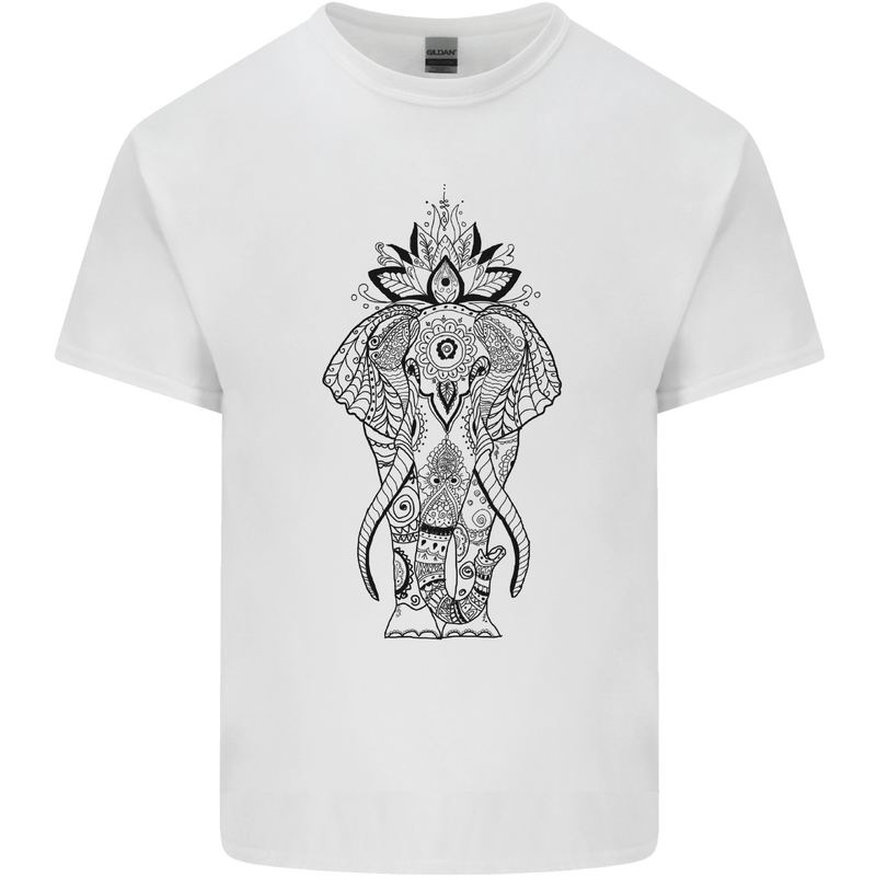 Black Mandala Art Elephant Kids T-Shirt Childrens White