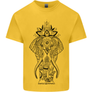 Black Mandala Art Elephant Kids T-Shirt Childrens Yellow