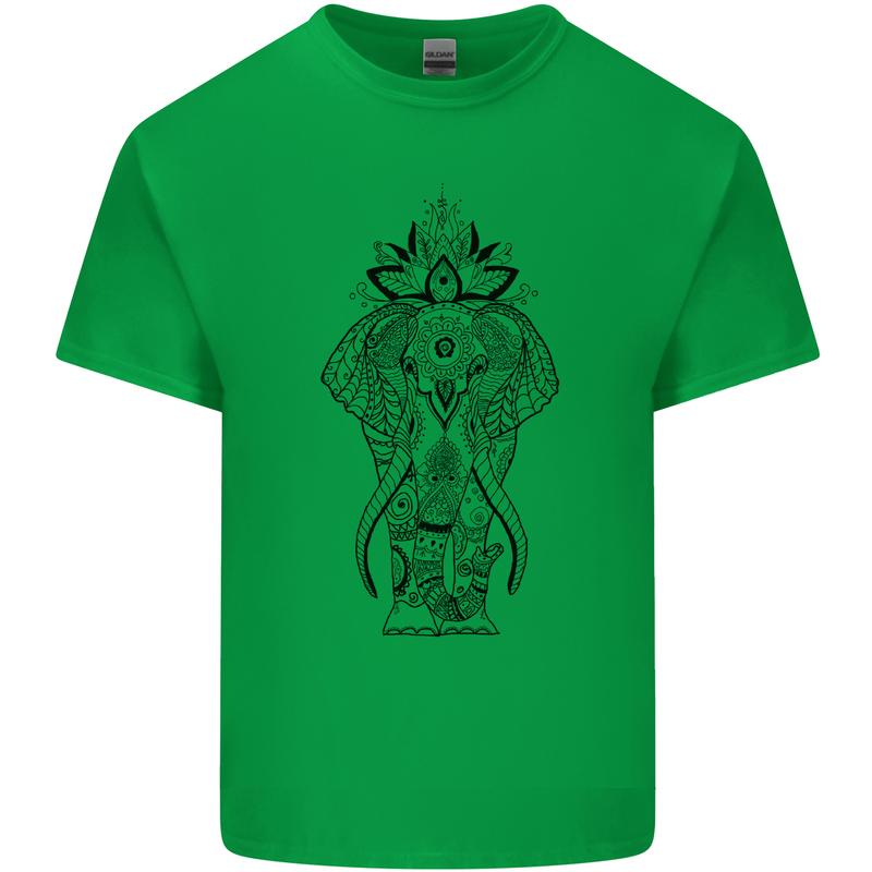 Black Mandala Art Elephant Mens Cotton T-Shirt Tee Top Irish Green