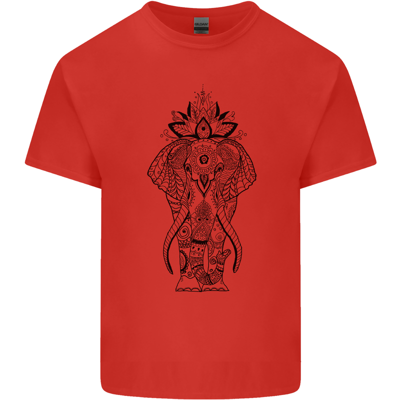 Black Mandala Art Elephant Mens Cotton T-Shirt Tee Top Red