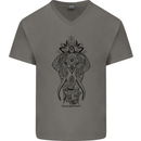 Black Mandala Art Elephant Mens V-Neck Cotton T-Shirt Charcoal