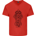 Black Mandala Art Elephant Mens V-Neck Cotton T-Shirt Red