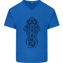 Black Mandala Art Elephant Mens V-Neck Cotton T-Shirt Royal Blue