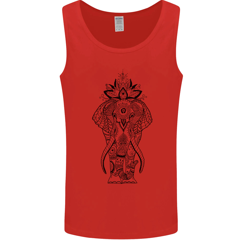Black Mandala Art Elephant Mens Vest Tank Top Red