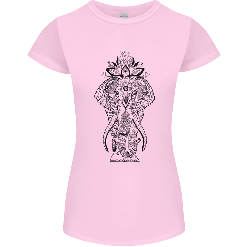 Black Mandala Art Elephant Womens Petite Cut T-Shirt Light Pink