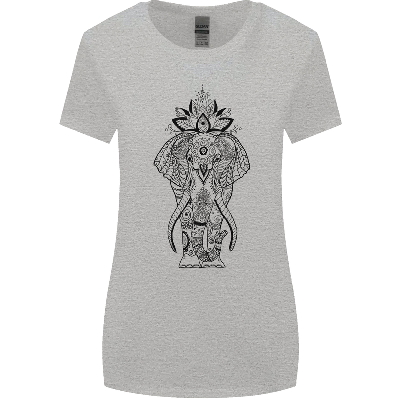 Black Mandala Art Elephant Womens Wider Cut T-Shirt Sports Grey