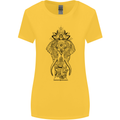 Black Mandala Art Elephant Womens Wider Cut T-Shirt Yellow
