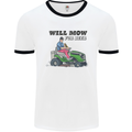 Will Mo the Lawn For Beer Funny Alcohol Mens White Ringer T-Shirt White/Black