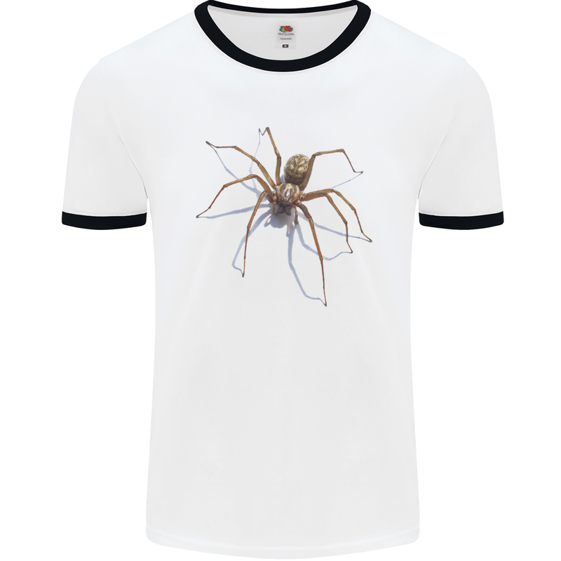 Gruesome Spider Halloween 3D Effect Mens White Ringer T-Shirt White/Black