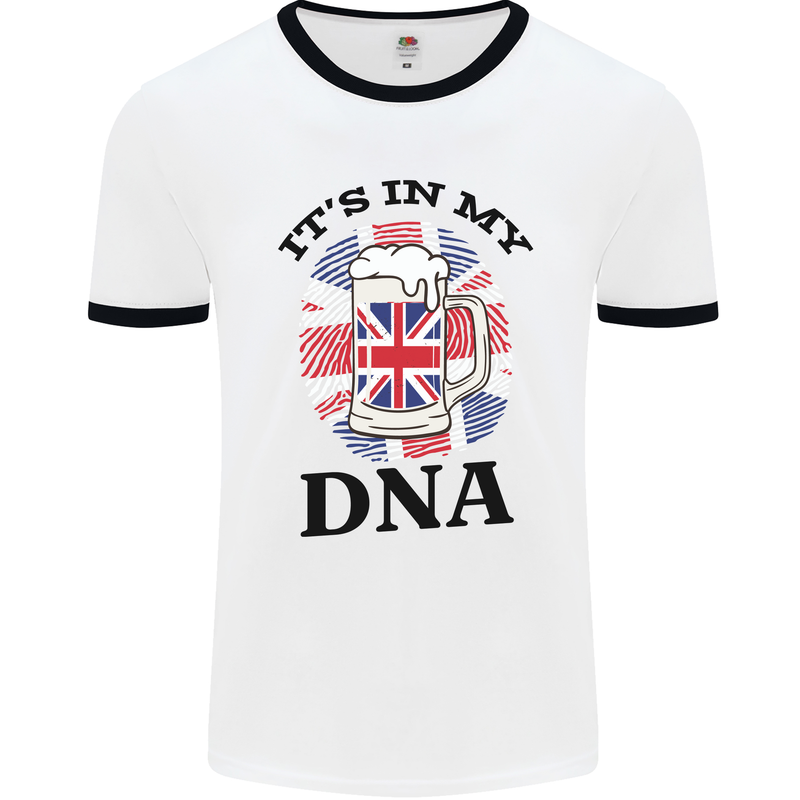 British Beer It's in My DNA Union Jack Flag Mens White Ringer T-Shirt White/Black