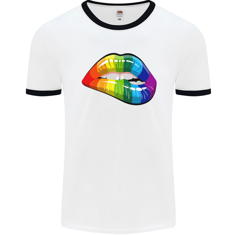 LGBT Bitten Lip Gay Pride Day Mens White Ringer T-Shirt White/Black