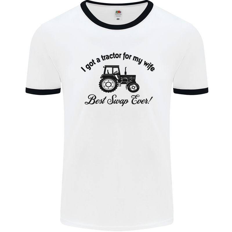 A Tractor for My Wife Funny Farming Farmer Mens White Ringer T-Shirt White/Black