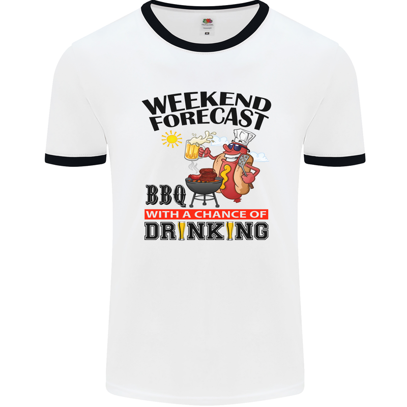 BBQ Weekend Forecast BBQing Alcohol Beer Mens White Ringer T-Shirt White/Black