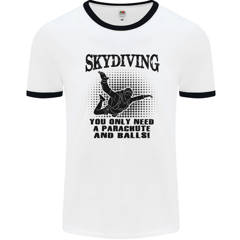 Skydiving Parachute & Balls Skydiver Funny Mens White Ringer T-Shirt White/Black