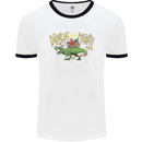 Santa T-Rex Drink Eat Merry Funny Christmas Mens White Ringer T-Shirt White/Black