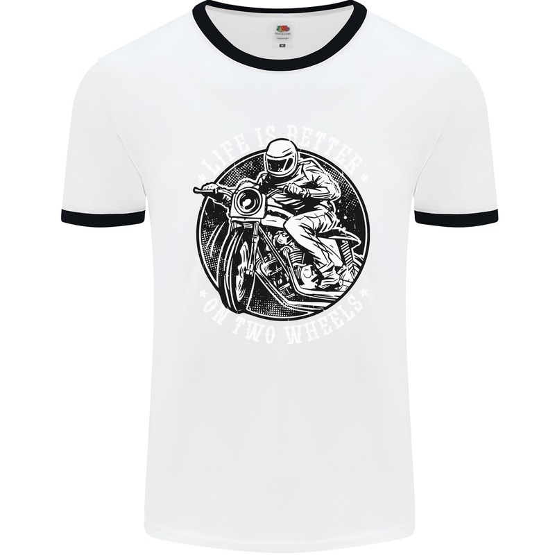 Life Is Better On Two Wheels Mens White Ringer T-Shirt White/Black