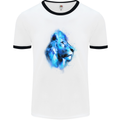 Watercolour Lion Mens White Ringer T-Shirt White/Black