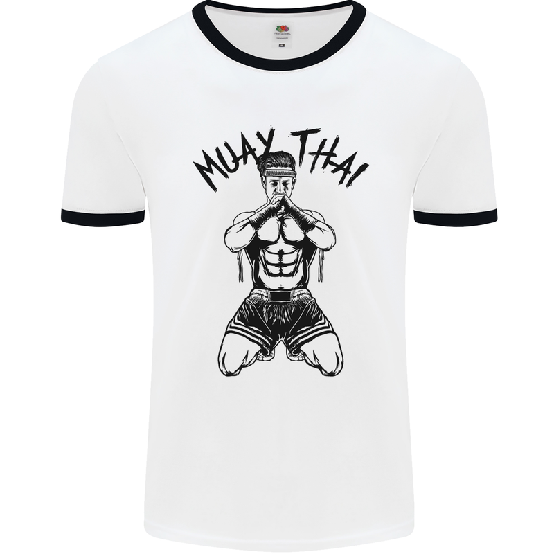 Muay Thai Fighter Mixed Martial Arts MMA Mens White Ringer T-Shirt White/Black