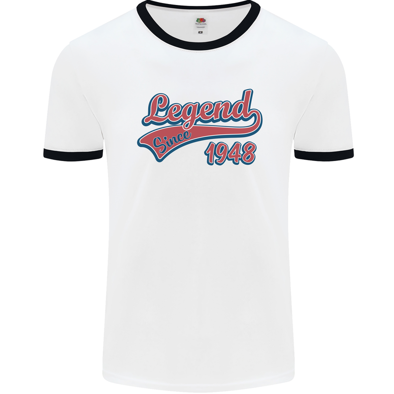 Legend Since 75th Birthday 1948 Mens Ringer T-Shirt White/Black