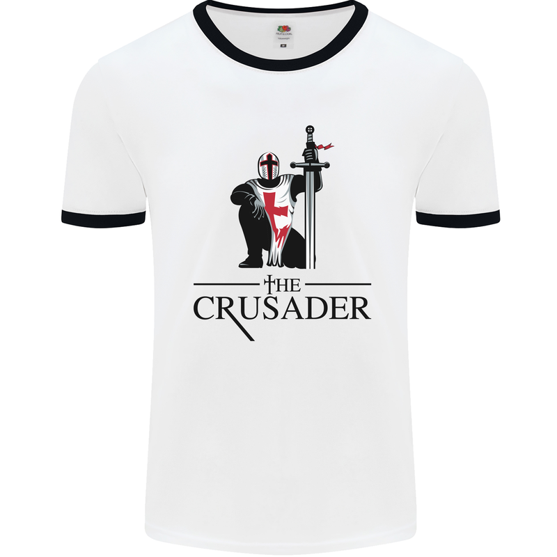 The Cusader Knights Templar St Georges Day Mens White Ringer T-Shirt White/Black