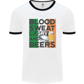 Blood Sweat Rugby and Beers Ireland Funny Mens White Ringer T-Shirt White/Black