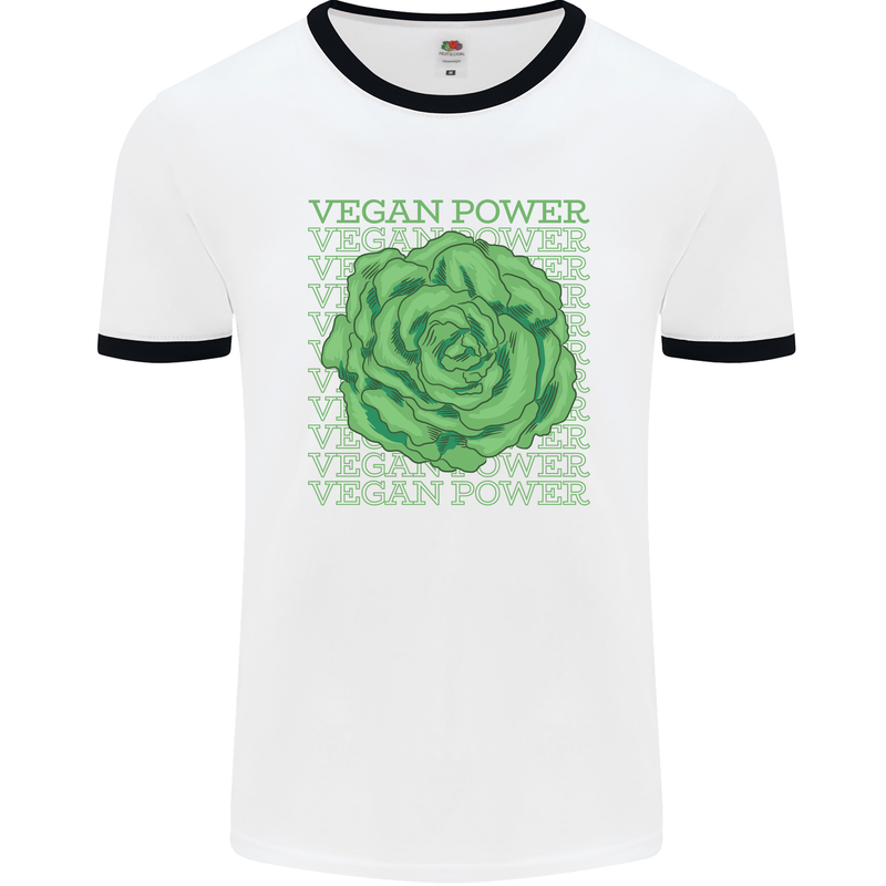 Vegan Power Mens White Ringer T-Shirt White/Black