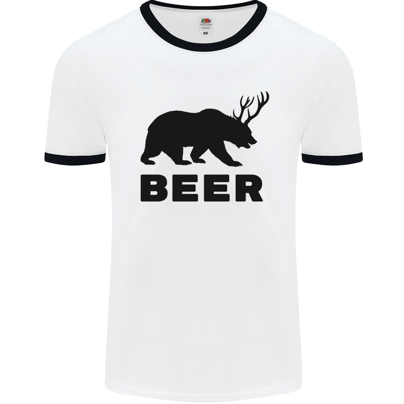 Beer Bear Funny Animal Alcohol Mens White Ringer T-Shirt White/Black