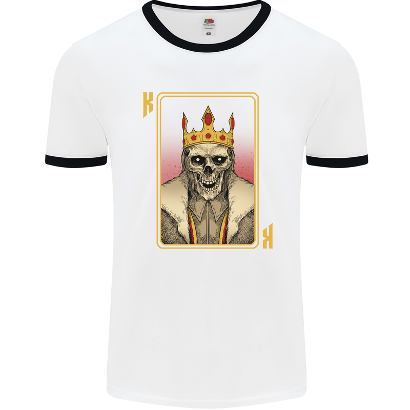 King Playing Card Gothic Skull Poker Mens White Ringer T-Shirt White/Black