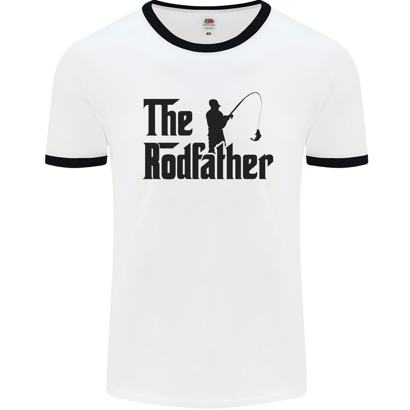 The Rodfather Funny Fishing Rod Father Mens White Ringer T-Shirt White/Black