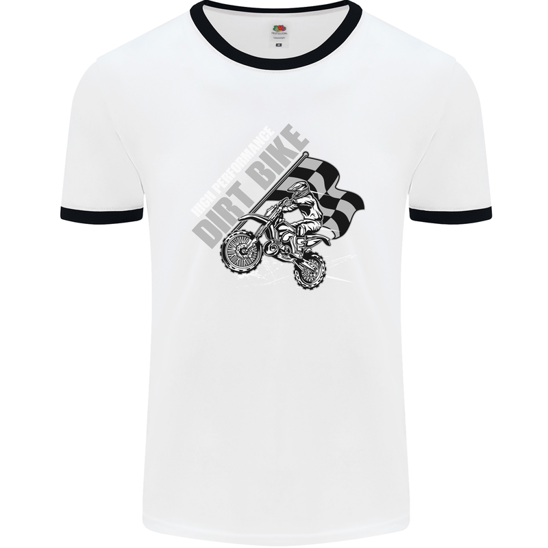 Motocross Dirt Bike MotoX Scrambling Mens White Ringer T-Shirt White/Black